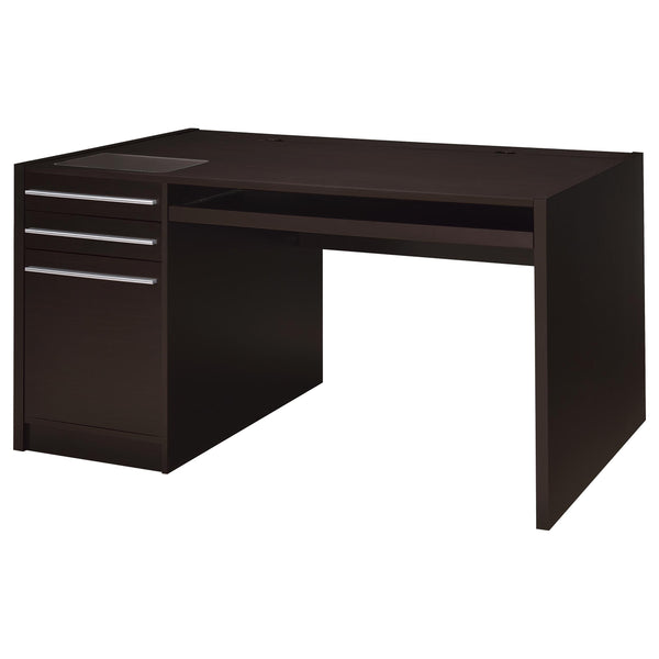 English Elm Halston Cappuccino 3-Drawer Desk with Keyboard Tray — 60" Modern Office Workstation, Sleek Storage, Ergonomic Design B062P344899