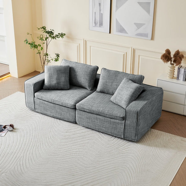 English Elm Cloud Couch Modular 4 Seater Sofa with Washable Linen and Pocket Spring Cushions Dark Gray W1765S00142