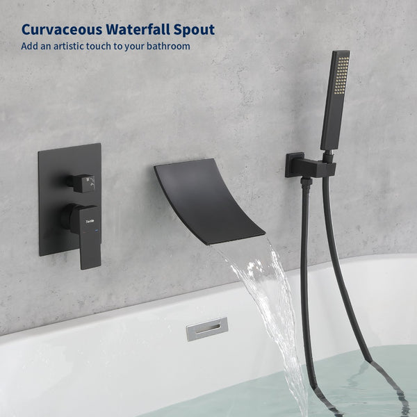 English Elm Male Npt Matte Black Waterfall Shower System With Handheld, High Flow Tub Faucet & Mixer Tap T3177P277545