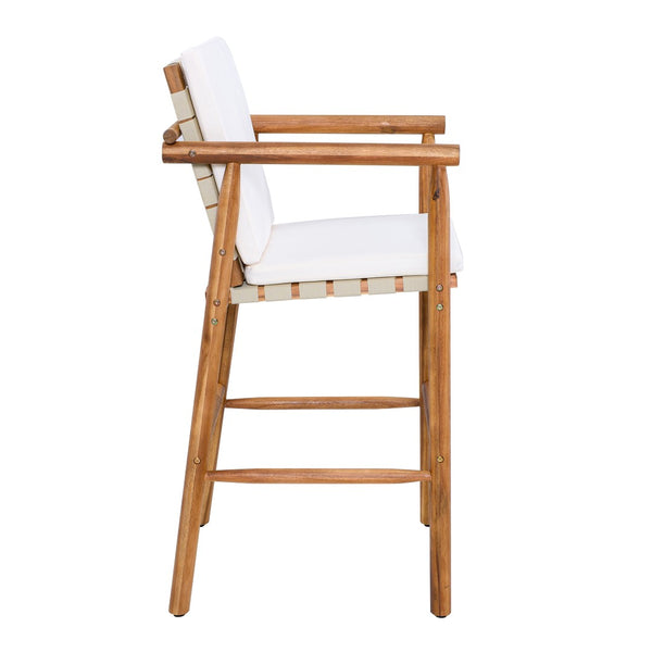 English Elm Outdoor Acacia Wood Counter Stools Set of 2 with Woven Seat and Beige Cushions N704P383163A