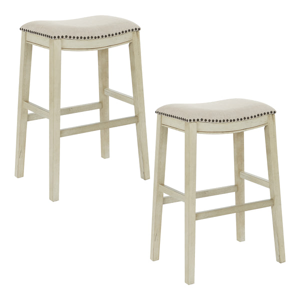 OSP Home Furnishings Saddle Stool 30" - Set of 2 Beige / Antique White