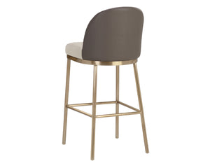 Sunpan Lavania Elegant Two-Toned Fabric Stool with Antique Brass Finish for Modern Home Décor and Comfort Bar Height