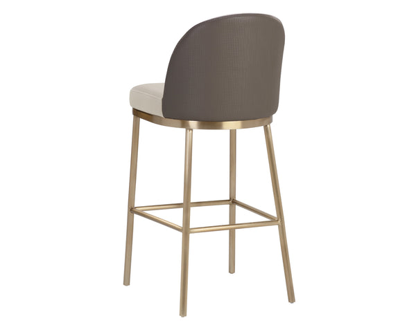 Sunpan Lavania Elegant Two-Toned Fabric Stool with Antique Brass Finish for Modern Home Décor and Comfort Bar Height