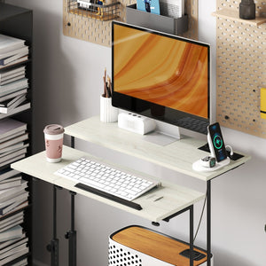 English Elm Homcom Rolling Standing Desk with Power Outlets Usb Ports Tiltable Oak Home Office W2225P485619