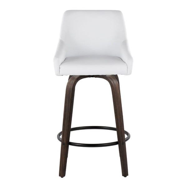 English Elm 26" Swivel Counter Stools Walnut Bentwood Gold Accents White Faux Leather Set of 2 B202S01835