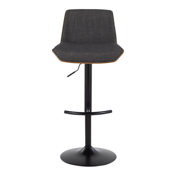 English Elm Adjustable Swivel Barstools Mid Century Walnut Accents Charcoal Seat Set of Two B202S02172