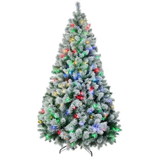 English Elm Warm White Led Frosted Artificial Christmas Tree with Snow Flocked Branches Steel Base T3971P419338