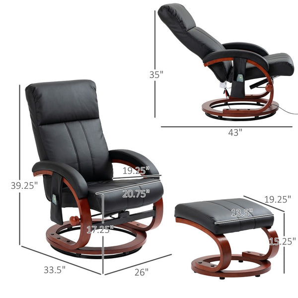 English Elm Vibration Massage Swivel Recliner with Ottoman Pu Leather Home Office Lounge Chair T3971P412312