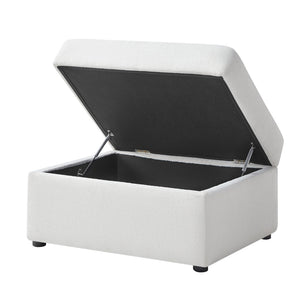 English Elm Chauncy Upholstered Storage Ottoman with Hinged Lid Coil Seat and Rubberwood Frame B050P410802