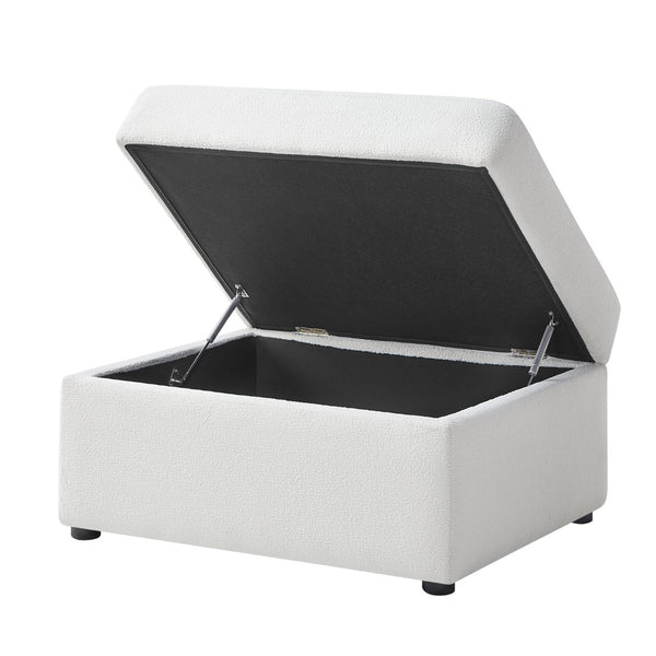 English Elm Chauncy Upholstered Storage Ottoman with Hinged Lid Coil Seat and Rubberwood Frame B050P410802