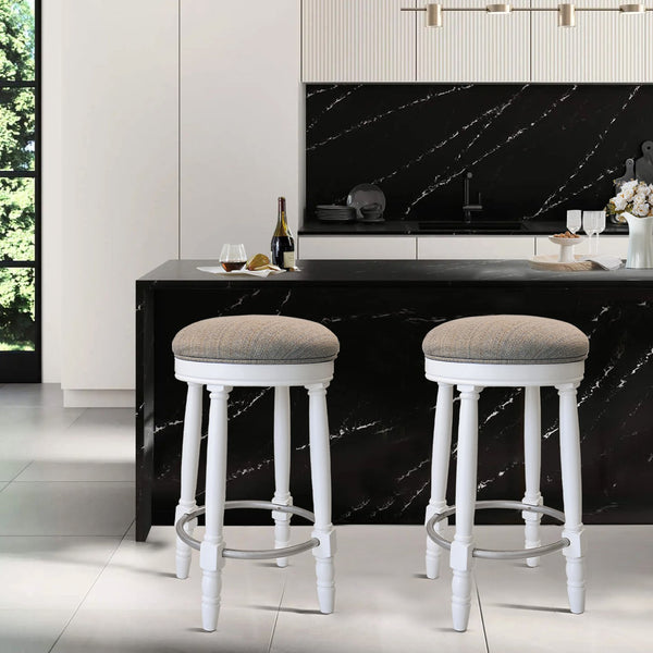 English Elm AGODY 26" Counter Swivel Bar Stools Set of 2 with Cushioned Fabric Seats, Iron Footrest, 300lb Capacity W2170P208071