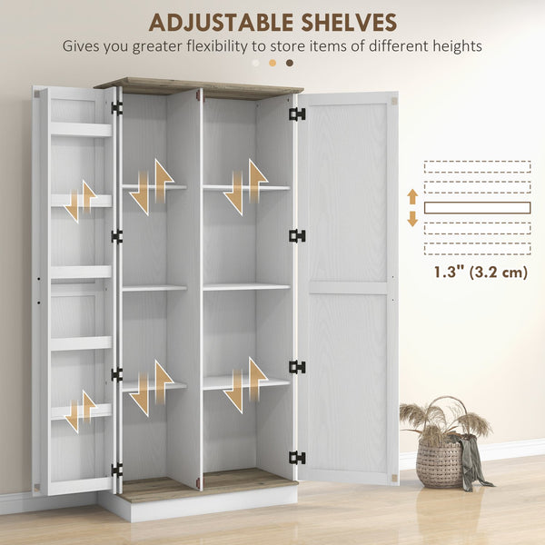 English Elm Homcom 70" Tall Kitchen Pantry Cabinet - Modern Cream White Storage With Adjustable Shelves & Spice Racks W2225P249926