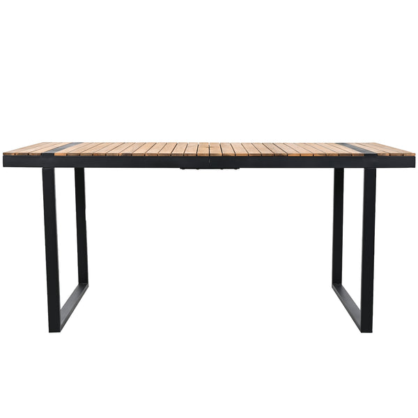 English Elm 7 Piece Outdoor Dining Set with Acacia Wood & Steel Frame, Water-Resistant Cushions, Umbrella Hole Grey N719Z000140E