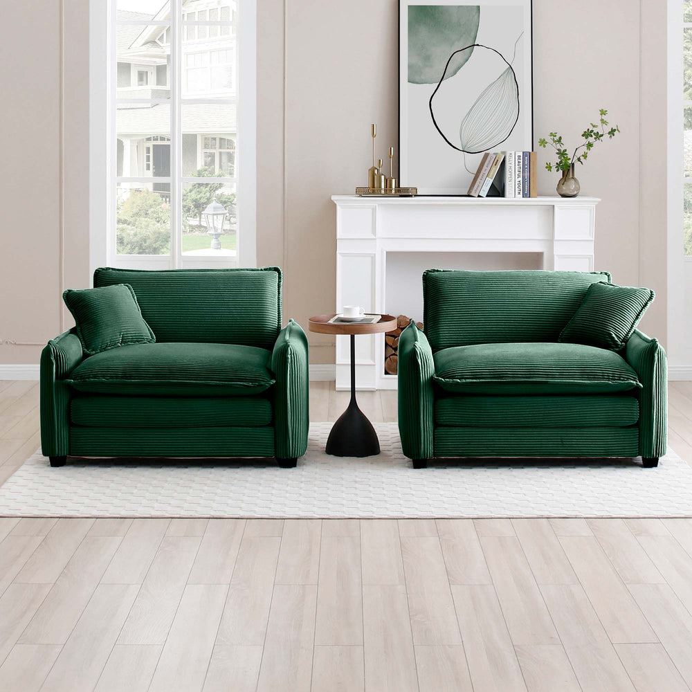 English Elm Green Corduroy Deep-Seated Sofa Set with Memory Foam, Retro Chic, Plush Armrests, Versatile Seating W714S00724