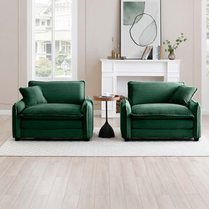 English Elm Green Corduroy Deep-Seated Sofa Set with Memory Foam, Retro Chic, Plush Armrests, Versatile Seating W714S00724