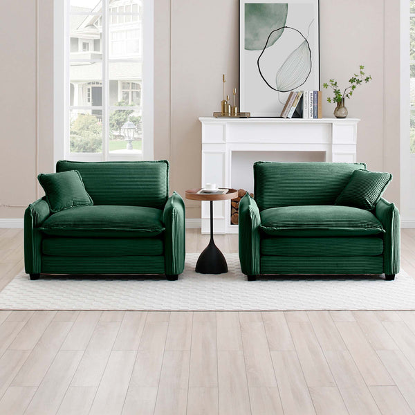 English Elm Green Corduroy Deep-Seated Sofa Set with Memory Foam, Retro Chic, Plush Armrests, Versatile Seating W714S00724