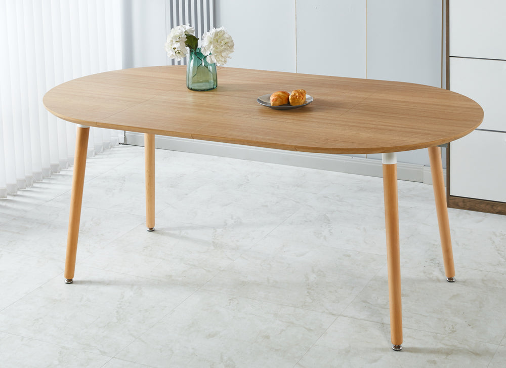 English Elm Extensible modern expandable dining and office table with sturdy wood legs, MDF top, easy assembly, versatile design Oak W234P254260