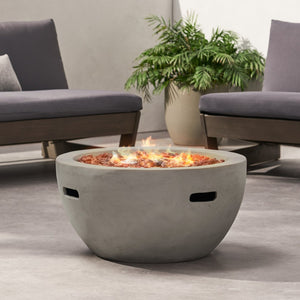 English Elm 27" Mgo Bowl Fire Pit 40000 Btu Propane Concrete Finish Outdoor Patio Focal Point N772P401888G