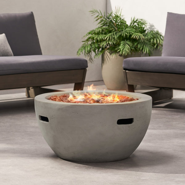 English Elm 27" Mgo Bowl Fire Pit 40000 Btu Propane Concrete Finish Outdoor Patio Focal Point N772P401888G