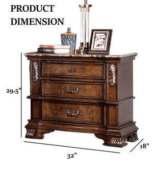 English Elm Traditional Marble Top Nightstand with Dovetail Drawers Cedar Lining Cherry Finish Brown B2741P436974
