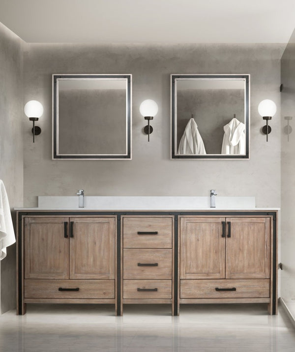 English Elm Rustic Barnwood Double Bath Vanity With White Quartz Top, Soft-Close Drawers & Faucet Set Included B2731P260670-GIGA