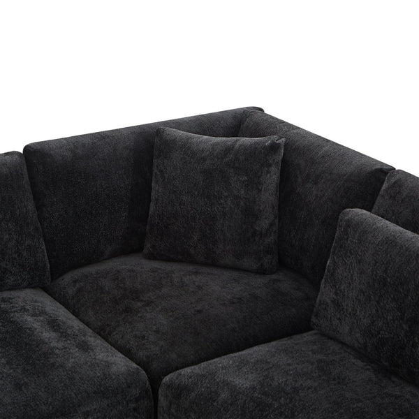 English Elm Christopher Knight Home® - 7-Piece Reversible Modular Corner Sectional In Chic Black Fabric - Versatile Seating For Modern Homes N771P345839_N771P345840_N771P345841_N771P345842H