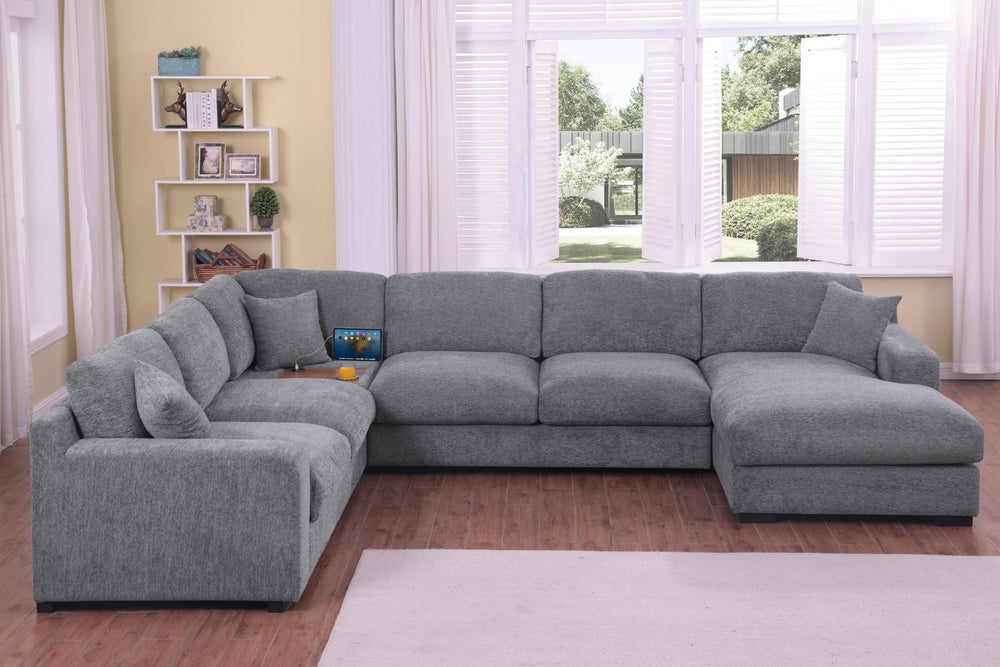 English Elm Celine Chenille Corner Sectional with Chaise Cupholders and Built-in Usb Charging Ports B061S00900