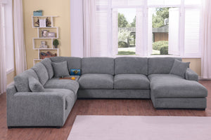 English Elm Celine Chenille Corner Sectional with Chaise Cupholders and Built-in Usb Charging Ports B061S00900