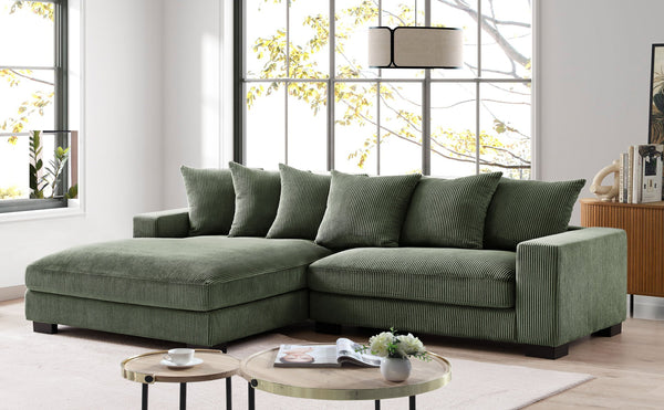 English Elm Luxe Oversized Left-Facing Sectional Sofa - Plush 102.4-Inch L-Shaped Couch In Dark Green Corduroy B2735S00001