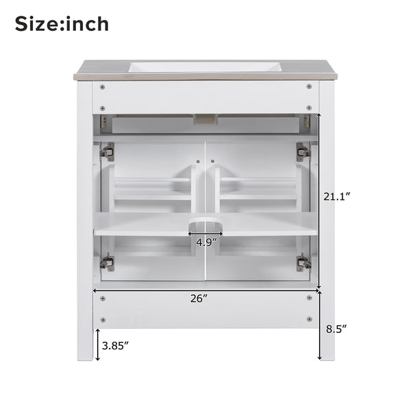 English Elm 30-inch Modern Bathroom Vanity with Ceramic Sink, Gold Accents, Solid Wood Frame, Soft-Close Doors and Ample Storage White WF324045AAK