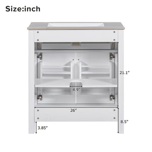 English Elm 60" Modern Bathroom Vanity Set with Double Ceramic Sinks, Soft-Close Doors, Flip Drawer & Storage White N729P000002K