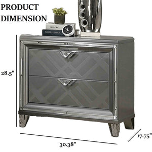 English Elm Contemporary Art Deco Nightstand with Hidden Jewelry Drawer Usb Port Acrylic Legs Silver B2741P436972