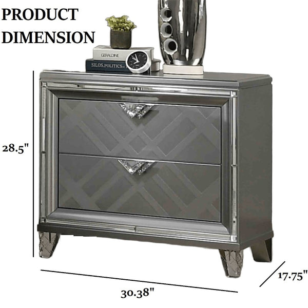 English Elm Contemporary Art Deco Nightstand with Hidden Jewelry Drawer Usb Port Acrylic Legs Silver B2741P436972