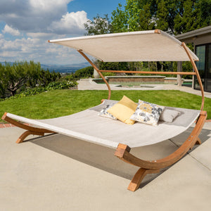 English Elm Christopher Knight Home® - SAN JUAN Teak Sunbed with Adjustable UV Canopy - Curved Weather-Resistant Base, Mesh Sling Comfort 57414.00