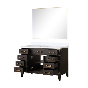 English Elm Brown Oak Single Bath Vanity Set With Cultured Marble Top & 46 In. Mirror - Elegant Storage Solution B2731S01467