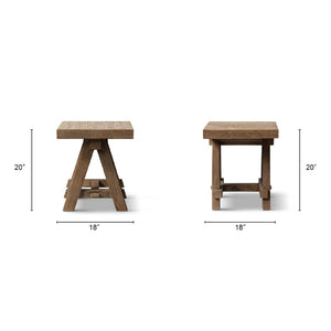 English Elm Hawthorne Reclaimed Elm Square Side Table with Trestle Base for Modern Rustic Interiors Brown B2719P474458