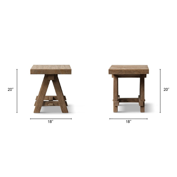 English Elm Hawthorne Reclaimed Elm Square Side Table with Trestle Base for Modern Rustic Interiors Brown B2719P474458