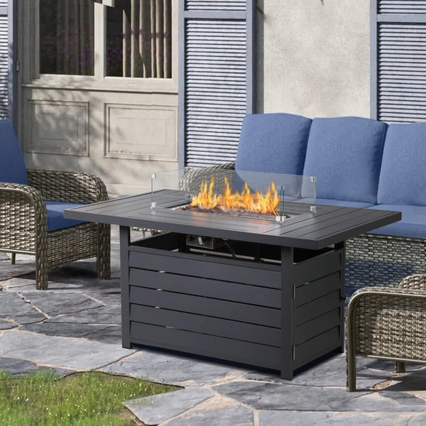 English Elm 54.3 Inch Aluminum Rectangular Propane Fire Table with Convertible Lid for Patio Dark Gray B082S00071
