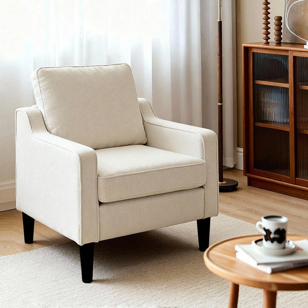 English Elm Living Room Linen Accent Chair Mid Century Modern with Tapered Wood Legs Compact Seat W5052P411381