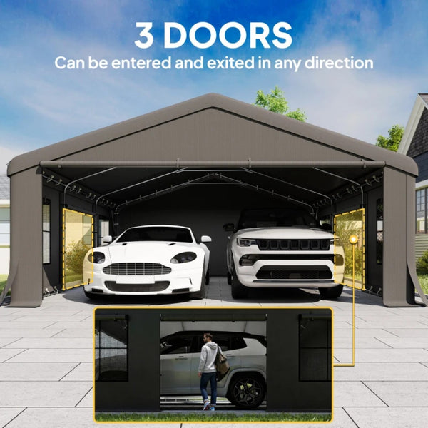 English Elm Stable 20x20 Ft Heavy Duty Portable Carport Shelter with Galvanized Steel Frame Outdoor T3971S00108