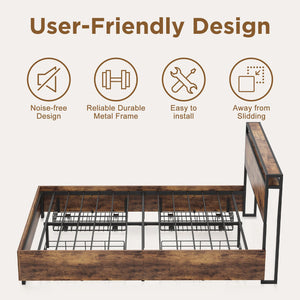English Elm Full Bed Frame with Storage Headboard, USB Charging, RGB LED Lights, 4 Drawers, Sturdy Metal Design W2129P192350