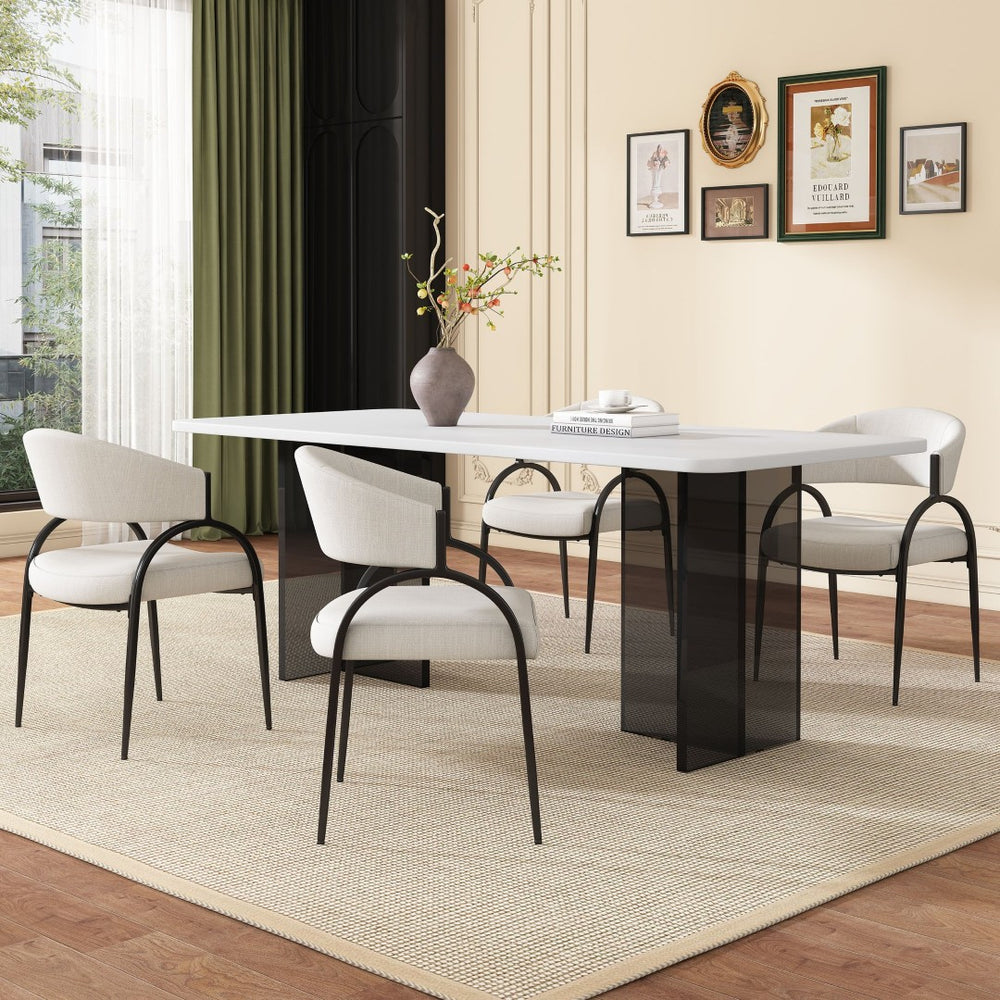 English Elm Upholstered Gray Fabric Dining Chair Set of Two with Sleek Metal Legs Modern Style N768P184752B