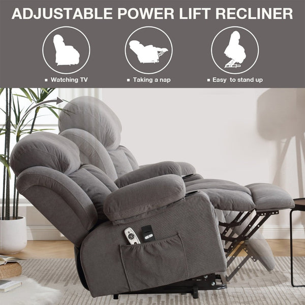 English Elm Power Lift Recliner with Heat Massage Ergonomic Fabric Chair for Living Room W1807P298721