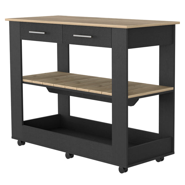 English Elm Brooklyn Rustic Kitchen Island with Concealed Shelves and Walnut Accents for Stylish Storage and Prep Multicolor 50 L x 25 W x 6 H B128P148885