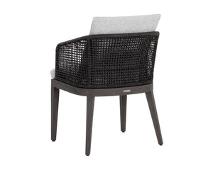Sunpan Capri Outdoor Dining Armchair - Stylish, Durable Teak & Greymix Weave for Ultimate Comfort & Elegance Smoke Grey / Copacabana Marble