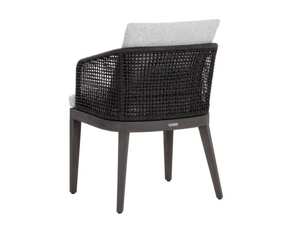 Sunpan Capri Outdoor Dining Armchair - Stylish, Durable Teak & Greymix Weave for Ultimate Comfort & Elegance Smoke Grey / Copacabana Marble