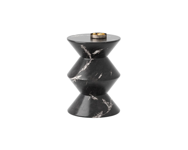 Sunpan Union End Table - Unique Cylindrical Concrete Design for Stylish Indoor and Outdoor Spaces Marble Look / Black