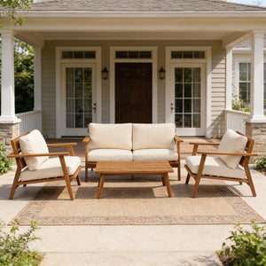 English Elm 4-piece Acacia Wood Outdoor Conversation Set Mid-century Patio with Quick-dry Cushions N767P359942T