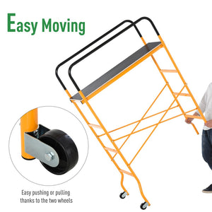 English Elm Homcom Rolling Steel Scaffold 4 Step Platform 440 Lb Anti-skid Indoor Outdoor W2225P217272