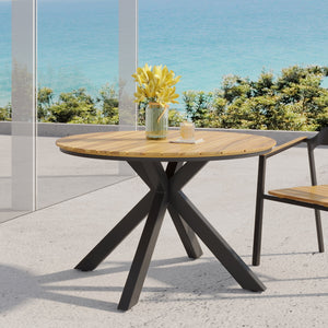 English Elm Christopher Knight Home® - Outdoor Dining Table with Acacia Wood Slat Top & Double X Black Metal Legs — Modern Durable Patio Centerpiece N779P251402T
